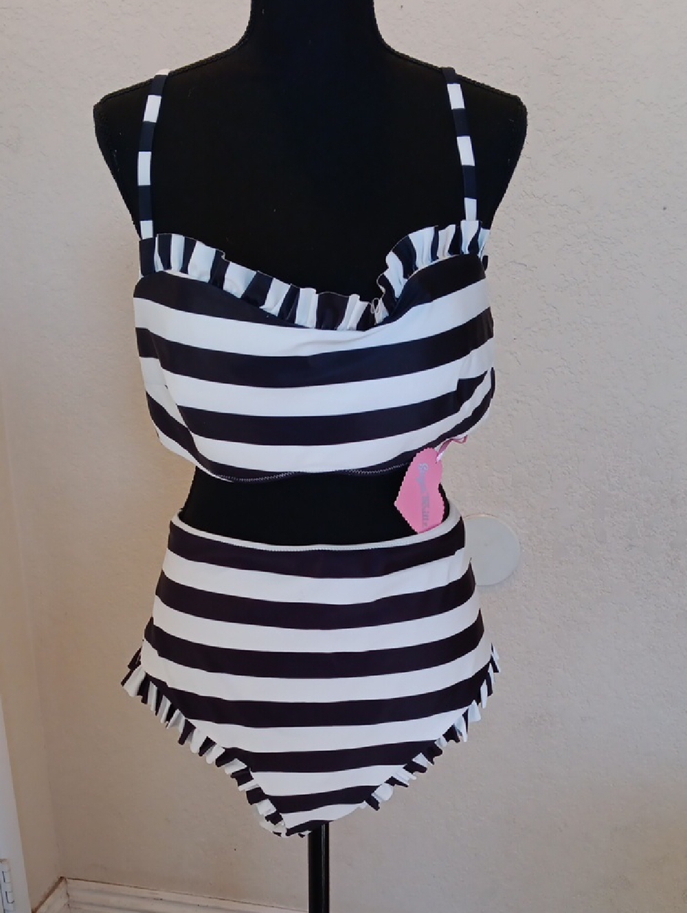 NWT Sugar Thrillz Black And White Striped Bikini Size 1X
